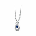 14K White Gold 6x4mm Pear Shaped Genuine Blue Sapphire and 1/4 CTW Diamond Necklace